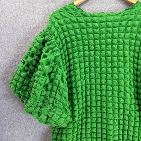 Eri + Ali Textured Square Bright Green Top Puff Sleeves Blouse Womens Size 3X - Picture 7 of 14